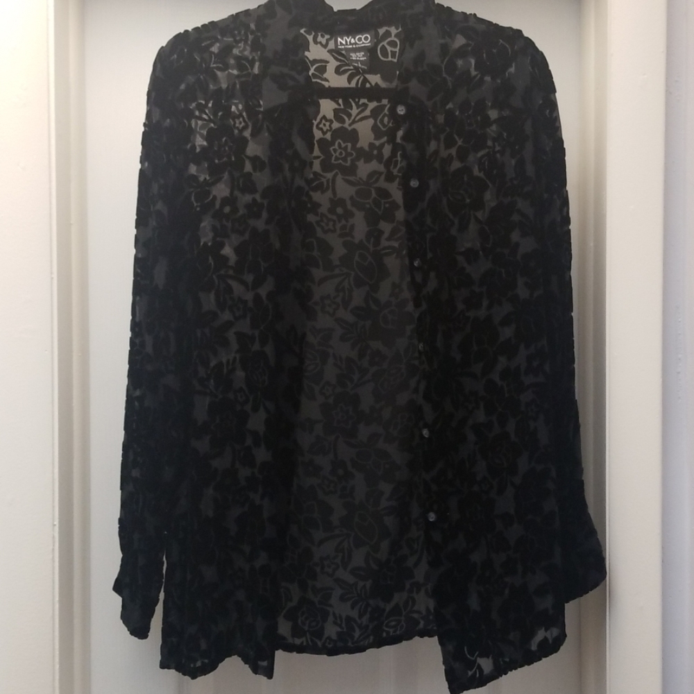 NWOT Sheer, Velvet & Silk Blouse